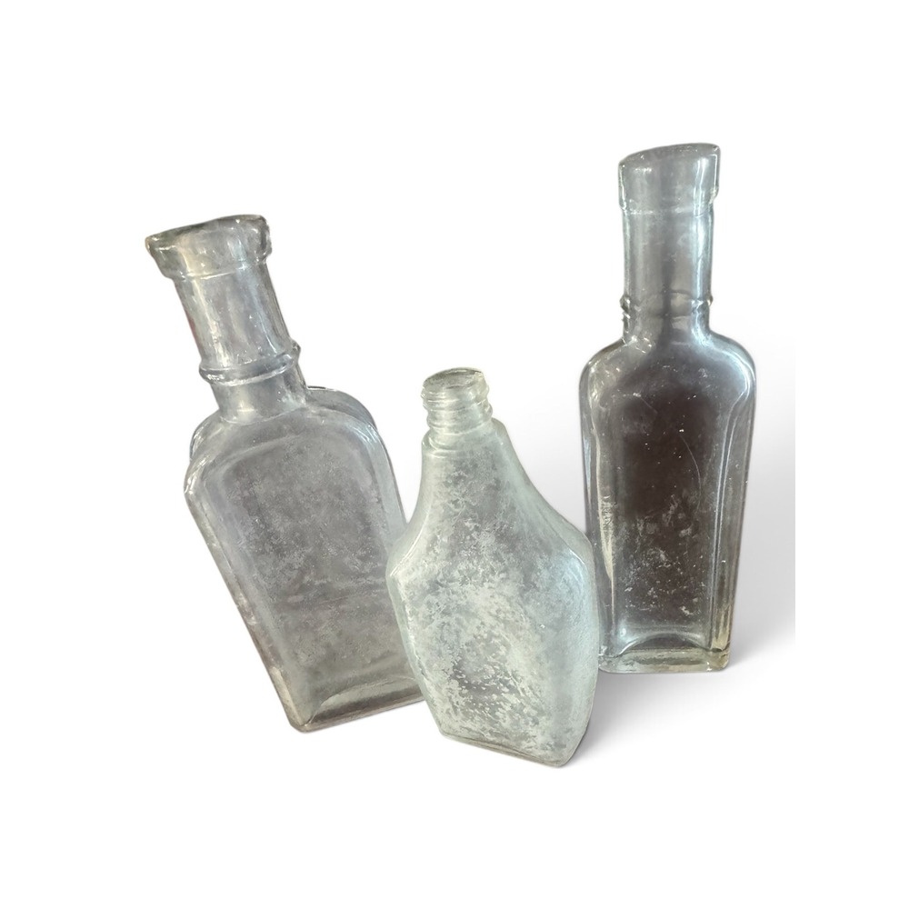 Antique VTG Apothecary Clear Glass Bottle Trio Hazel Atlas Lot set of 3 decor